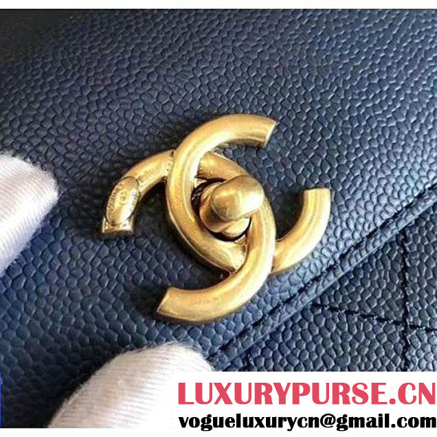 Chanel Grained Calfskin Small Top Handle Flap Bag Blue 2017 (KN-7042721 )