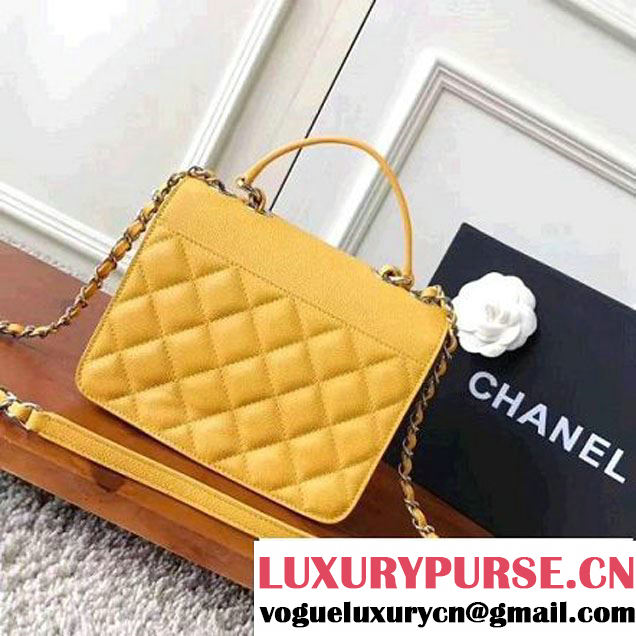 Chanel Grained Calfskin CC Box Small Flap Bag With Top Handle A98666 Yellow 2017 (KN-7050410 )