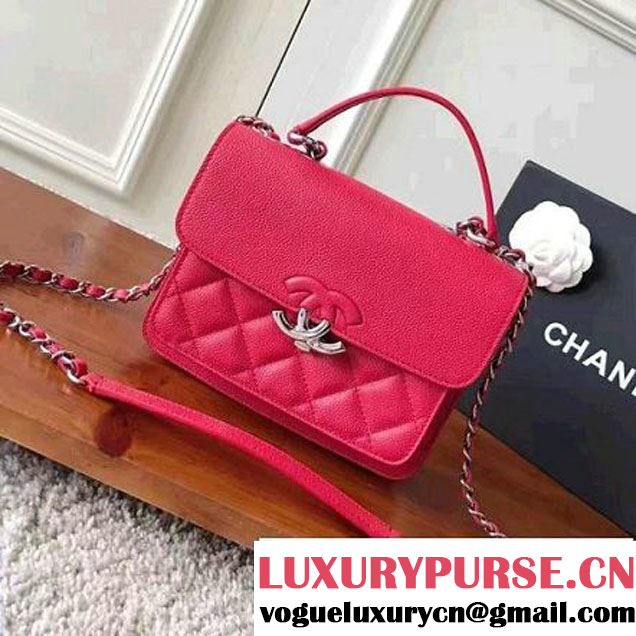 Chanel Grained Calfskin CC Box Small Flap Bag With Top Handle A98666 Red 2017 (KN-7050412 )