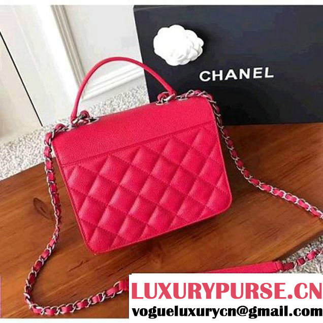 Chanel Grained Calfskin CC Box Small Flap Bag With Top Handle A98666 Red 2017 (KN-7050412 )