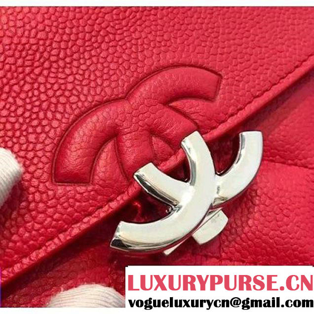 Chanel Grained Calfskin CC Box Small Flap Bag With Top Handle A98666 Red 2017 (KN-7050412 )