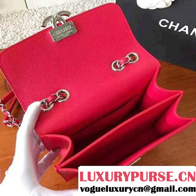 Chanel Grained Calfskin CC Box Small Flap Bag With Top Handle A98666 Red 2017 (KN-7050412 )