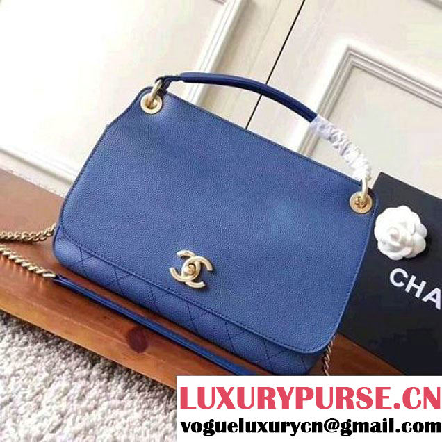 Chanel Grained Calfskin Large Top Handle Flap Bag A93757 Blue 2017 (KN-7051801 )