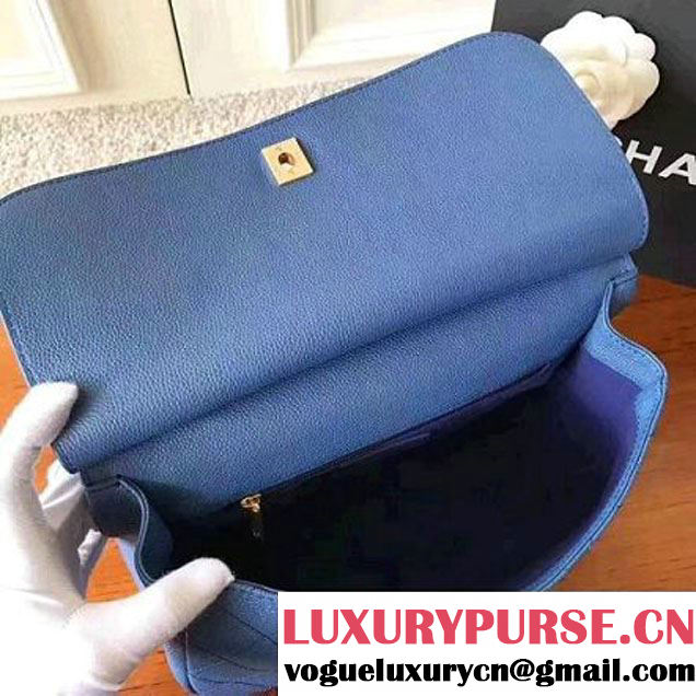 Chanel Grained Calfskin Large Top Handle Flap Bag A93757 Blue 2017 (KN-7051801 )