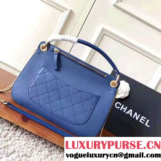 Chanel Grained Calfskin Large Top Handle Flap Bag A93757 Blue 2017 (KN-7051801 )