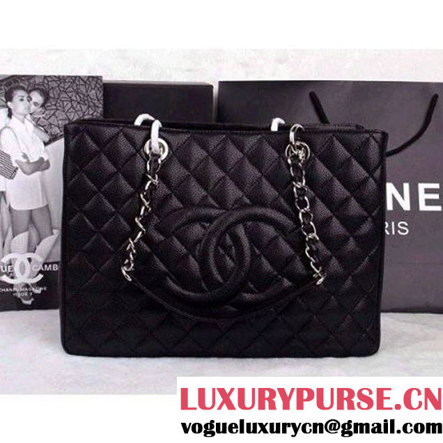 CHANEL A50995 Quilted Caviar Leather Grand Shopper Bag In Black(Silver Hardware) (2b019-110532 )