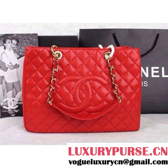 Chanel A50995 Red Caviar Leather GST Shopping Tote With GHW (A50995GR ) (A50995GR )