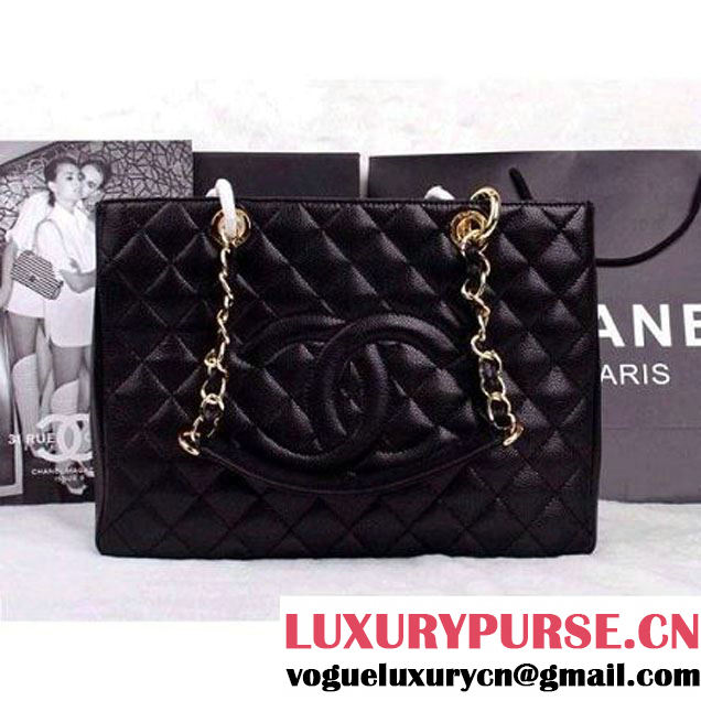 CHANEL Replica Quilted Caviar Leather Grand Shopper Bag In Black(Gold Hardware) (A50995-G ) (A50995-G )