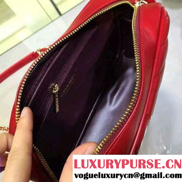 Chanel Red Chevron Camera Case Bag Fall 2015 Runway (2A143-120116 )