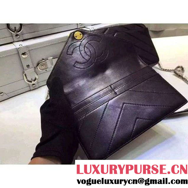 Chanel Small Herringbone Quilted Black Lambskin Camera Case With A Removable Pouch Cruise 2016 (FTH-121103 )