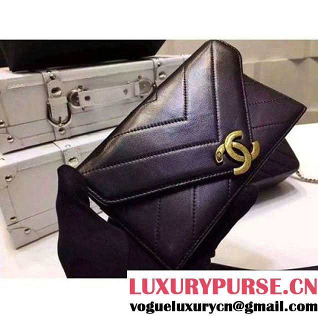 Chanel Small Herringbone Quilted Black Lambskin Camera Case With A Removable Pouch Cruise 2016 (FTH-121103 )