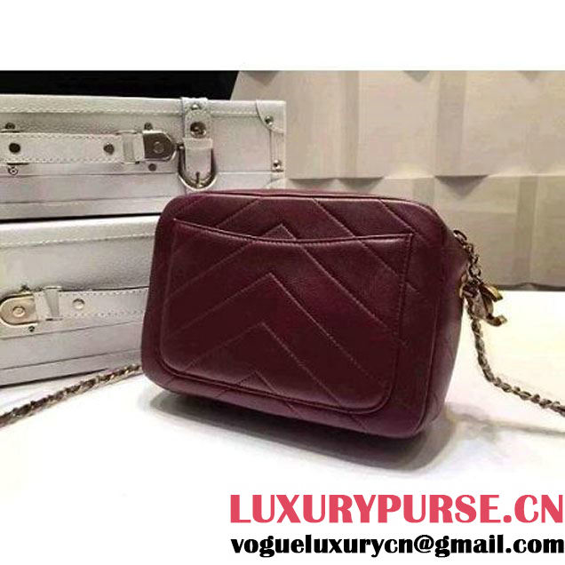 Chanel Small Herringbone Quilted Burgundy Lambskin Camera Case With A Removable Pouch Cruise 2016 (FTH-121104 )