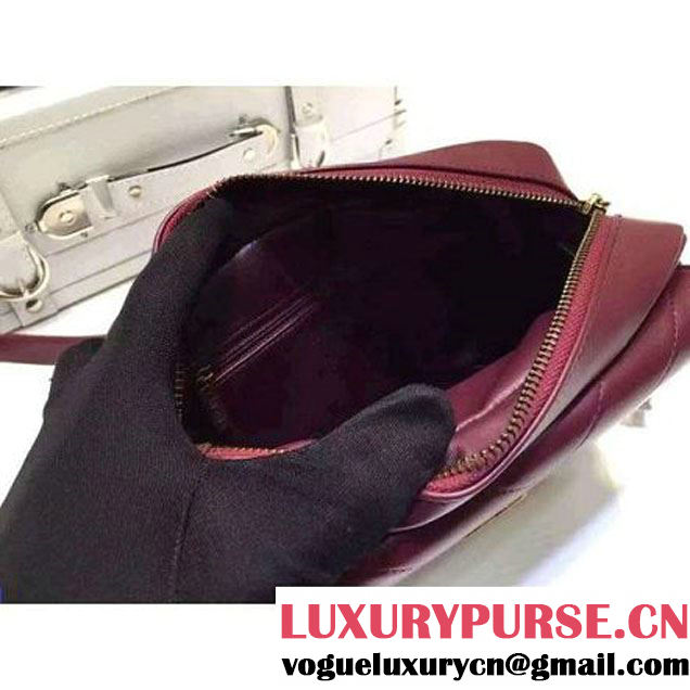 Chanel Small Herringbone Quilted Burgundy Lambskin Camera Case With A Removable Pouch Cruise 2016 (FTH-121104 )