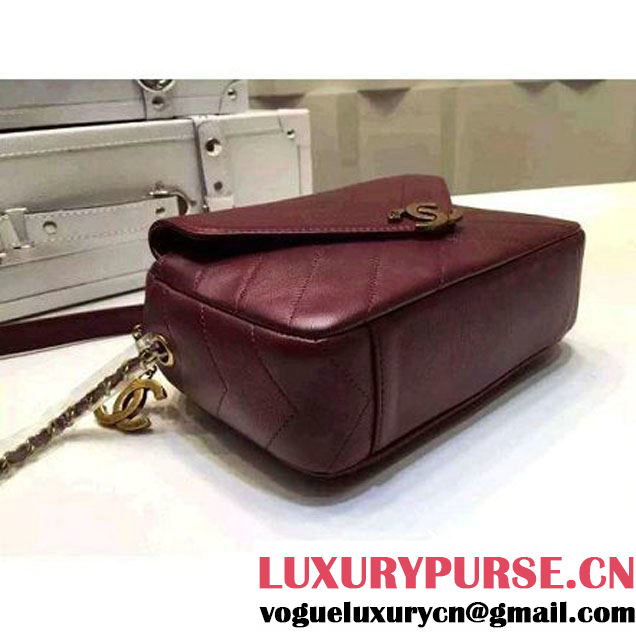 Chanel Small Herringbone Quilted Burgundy Lambskin Camera Case With A Removable Pouch Cruise 2016 (FTH-121104 )