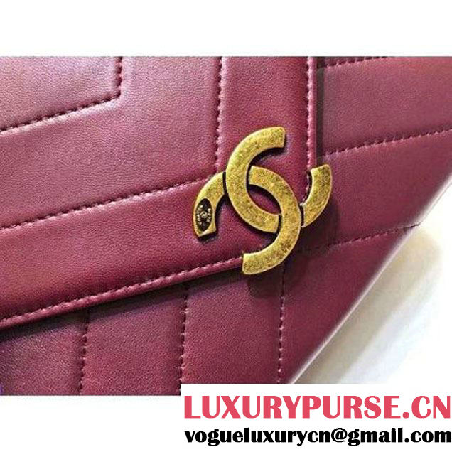 Chanel Small Herringbone Quilted Burgundy Lambskin Camera Case With A Removable Pouch Cruise 2016 (FTH-121104 )