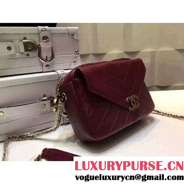 Chanel Small Herringbone Quilted Burgundy Lambskin Camera Case With A Removable Pouch Cruise 2016 (FTH-121104 )