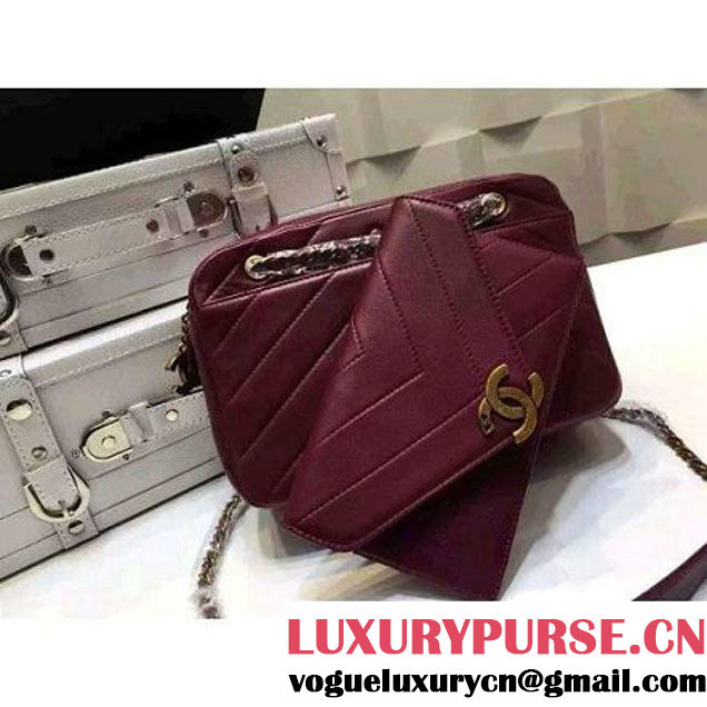 Chanel Small Herringbone Quilted Burgundy Lambskin Camera Case With A Removable Pouch Cruise 2016 (FTH-121104 )