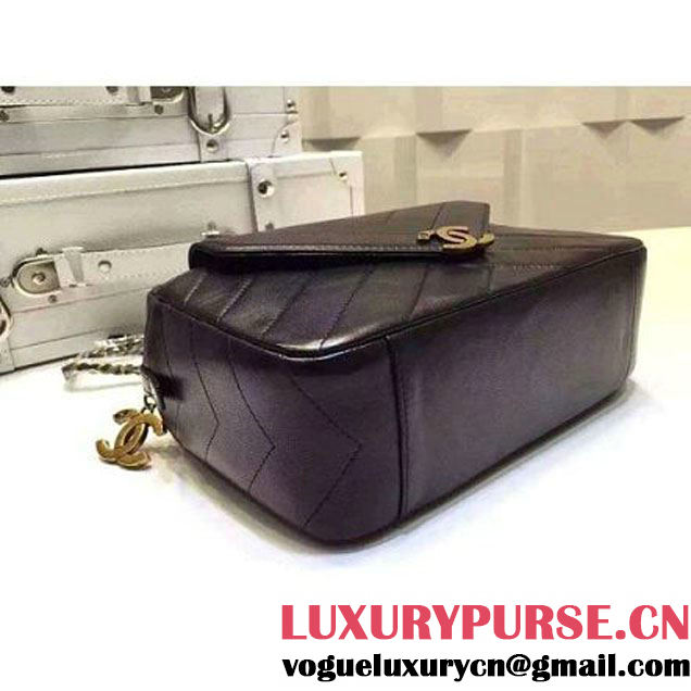 Chanel Medium Herringbone Quilted Black Lambskin Camera Case With A Removable Pouch Cruise 2016 (FTH-121105 )