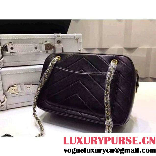 Chanel Medium Herringbone Quilted Black Lambskin Camera Case With A Removable Pouch Cruise 2016 (FTH-121105 )