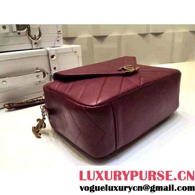 Chanel Small Herringbone Quilted Burgundy Lambskin Camera Case With A Removable Pouch Cruise 2016 (FTH-121106 )