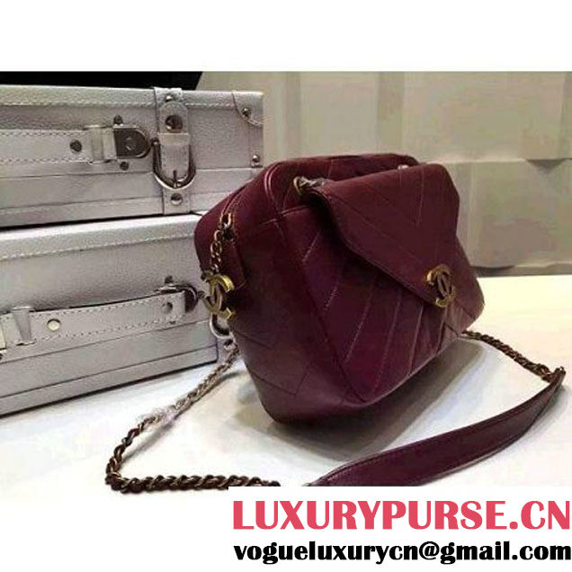 Chanel Small Herringbone Quilted Burgundy Lambskin Camera Case With A Removable Pouch Cruise 2016 (FTH-121106 )