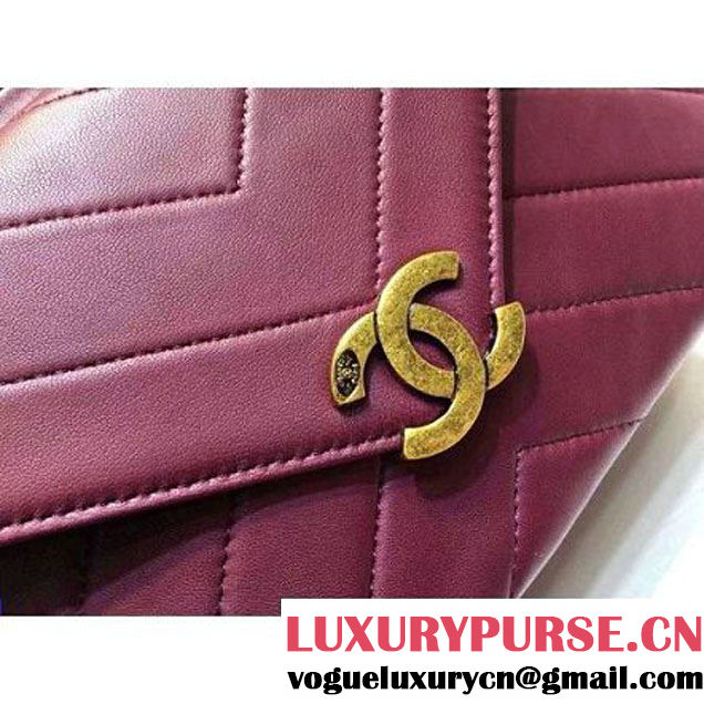 Chanel Small Herringbone Quilted Burgundy Lambskin Camera Case With A Removable Pouch Cruise 2016 (FTH-121106 )