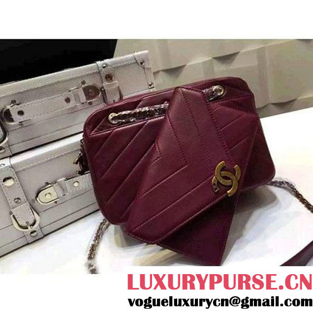 Chanel Small Herringbone Quilted Burgundy Lambskin Camera Case With A Removable Pouch Cruise 2016 (FTH-121106 )