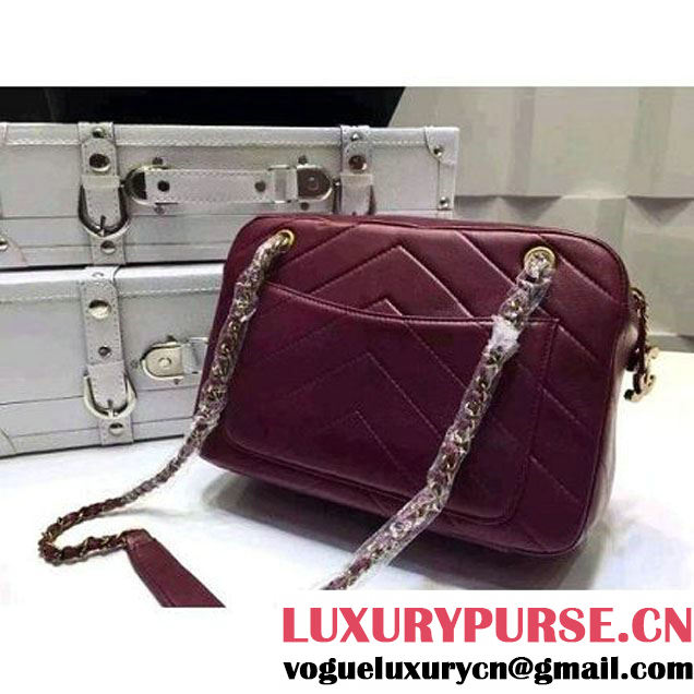 Chanel Small Herringbone Quilted Burgundy Lambskin Camera Case With A Removable Pouch Cruise 2016 (FTH-121106 )