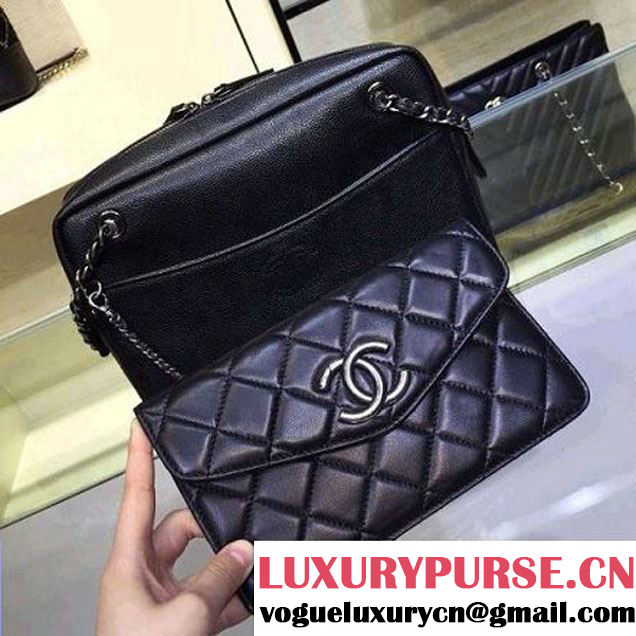 Chanel A93283 Grained Calfskin & Lambskin Camera Case Black Pre S/S 2016 (2A143-6033802 )