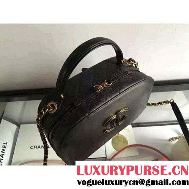 Chanel A93464 Calfskin and Goatskin Vanity Case Bag Black 2016 (1A145-6070414 )