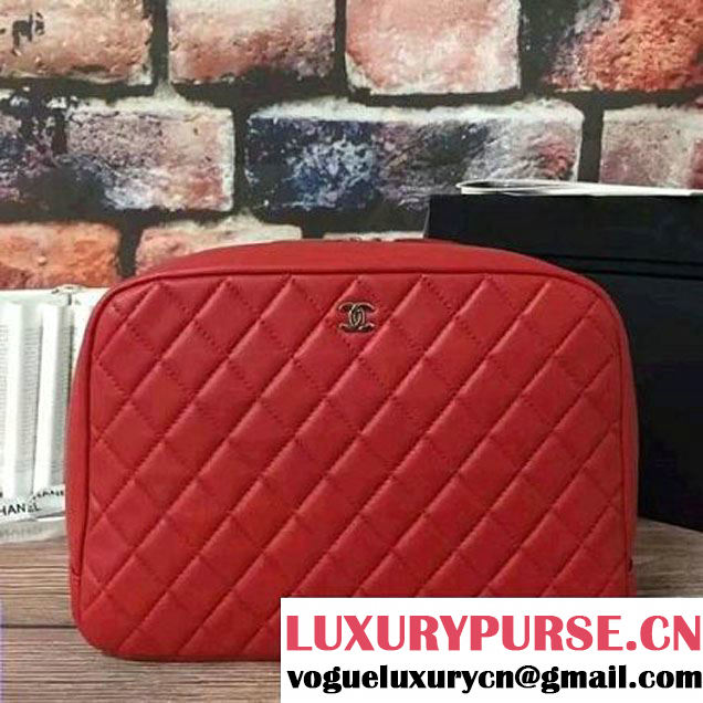 Chanel Lambskin Cosmetic Pouch Large Bag Red 2016 (2B038-6082319 )