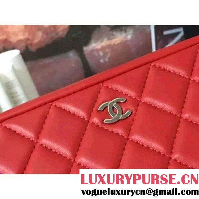 Chanel Lambskin Cosmetic Pouch Large Bag Red 2016 (2B038-6082319 )