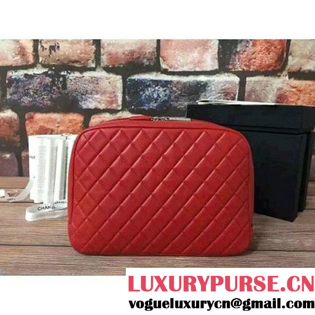 Chanel Lambskin Cosmetic Pouch Large Bag Red 2016 (2B038-6082319 )