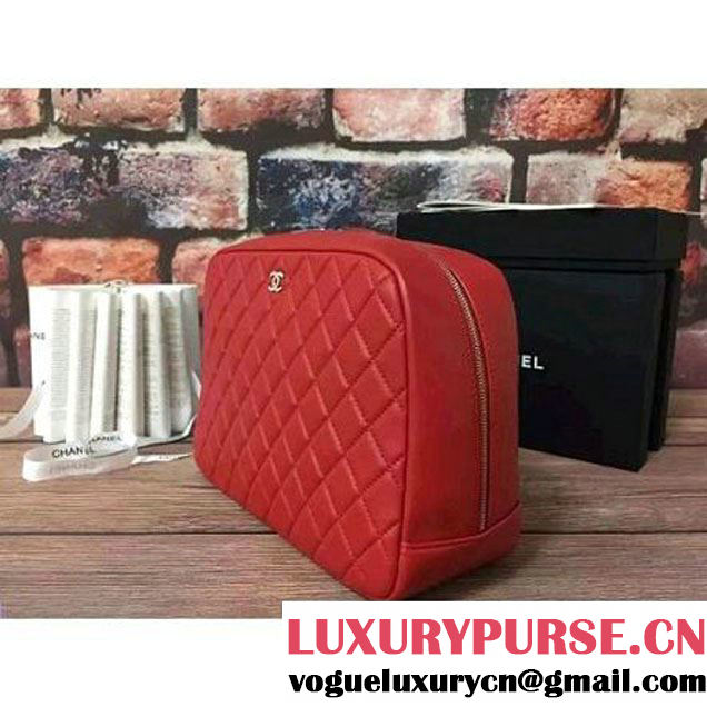 Chanel Lambskin Cosmetic Pouch Large Bag Red 2016 (2B038-6082319 )