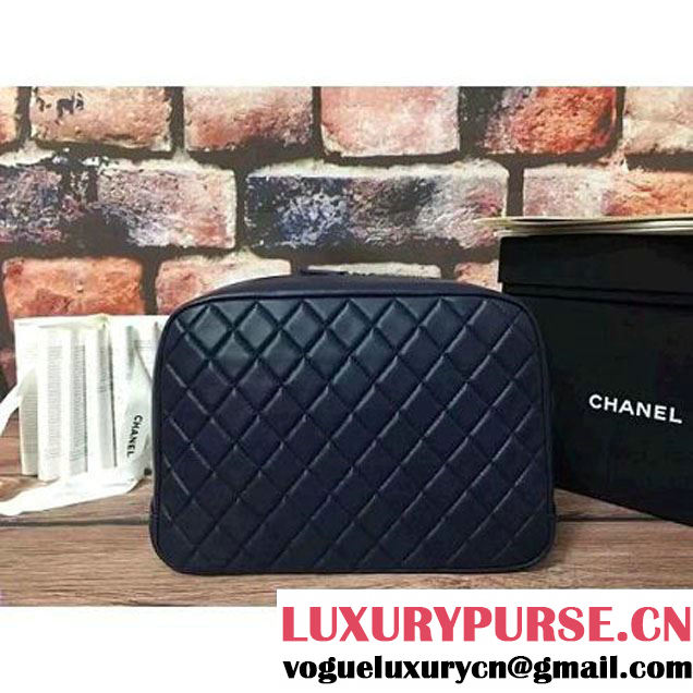 Chanel Lambskin Cosmetic Pouch Large Bag Navy Blue 2016 (2B038-6082320 )