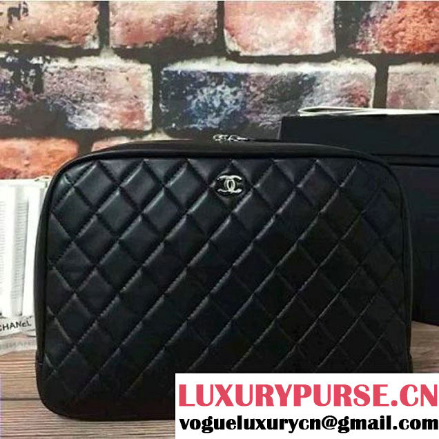 Chanel Lambskin Cosmetic Pouch Large Bag Black 2016 (2B038-6082321 )