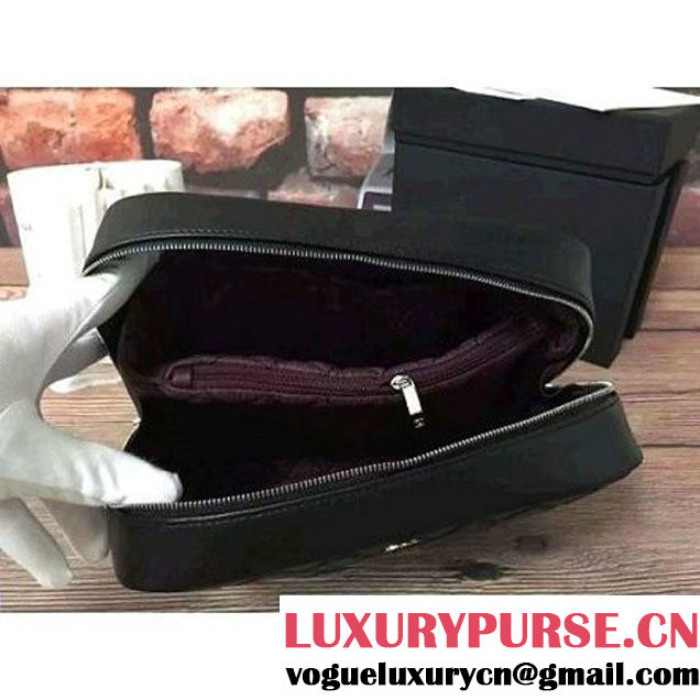 Chanel Lambskin Cosmetic Pouch Large Bag Black 2016 (2B038-6082321 )