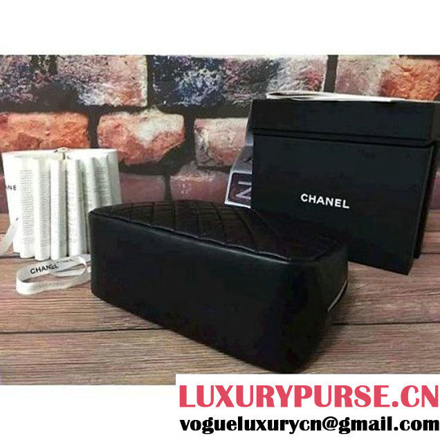 Chanel Lambskin Cosmetic Pouch Large Bag Black 2016 (2B038-6082321 )