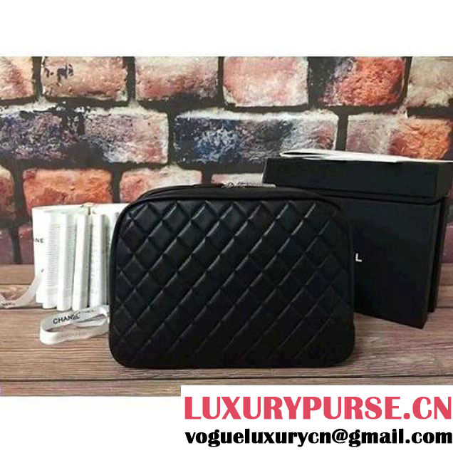 Chanel Lambskin Cosmetic Pouch Large Bag Black 2016 (2B038-6082321 )