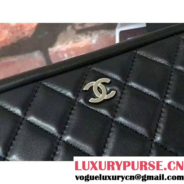 Chanel Lambskin Cosmetic Pouch Large Bag Black 2016 (2B038-6082321 )