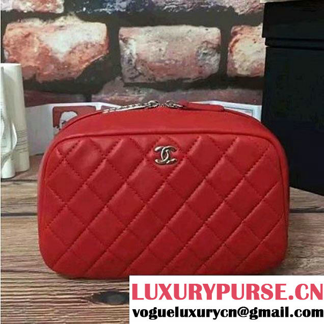 Chanel Lambskin Cosmetic Pouch Medium Bag A80910 Red 2016 (2B038-6082322 )