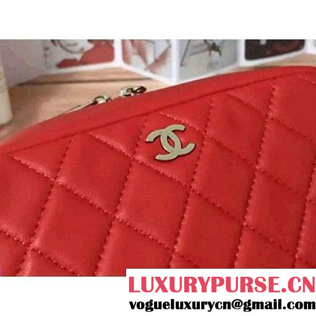 Chanel Lambskin Cosmetic Pouch Medium Bag A80910 Red 2016 (2B038-6082322 )
