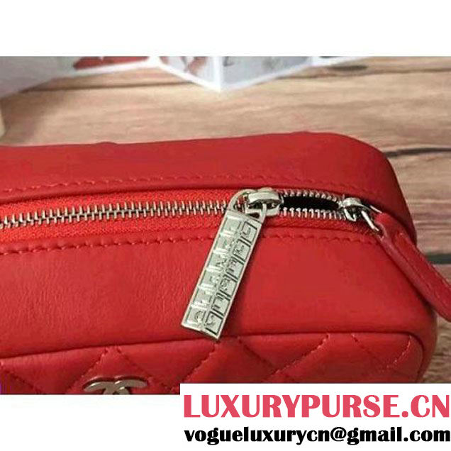 Chanel Lambskin Cosmetic Pouch Medium Bag A80910 Red 2016 (2B038-6082322 )