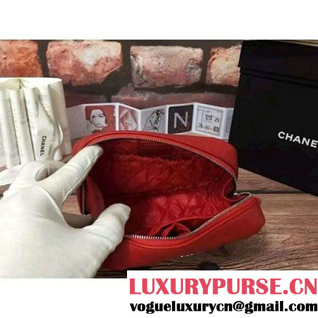 Chanel Lambskin Cosmetic Pouch Medium Bag A80910 Red 2016 (2B038-6082322 )
