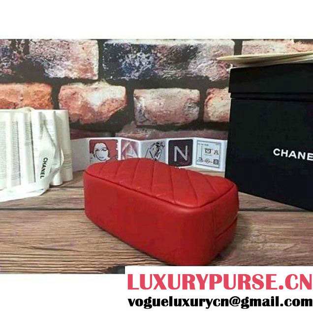 Chanel Lambskin Cosmetic Pouch Medium Bag A80910 Red 2016 (2B038-6082322 )