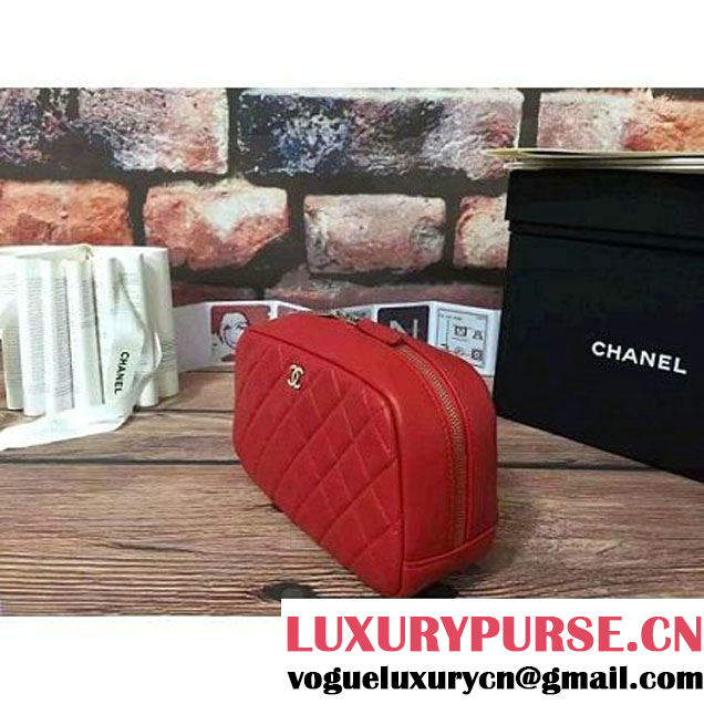 Chanel Lambskin Cosmetic Pouch Medium Bag A80910 Red 2016 (2B038-6082322 )