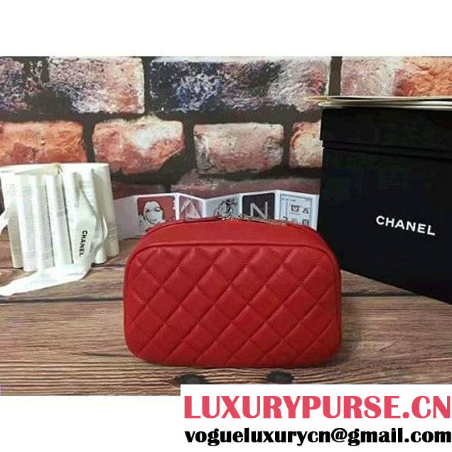 Chanel Lambskin Cosmetic Pouch Medium Bag A80910 Red 2016 (2B038-6082322 )