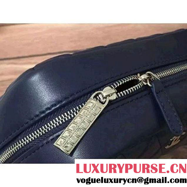 Chanel Lambskin Cosmetic Pouch Medium Bag A80910 Navy Blue 2016 (2B038-6082323 )