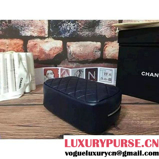 Chanel Lambskin Cosmetic Pouch Medium Bag A80910 Navy Blue 2016 (2B038-6082323 )
