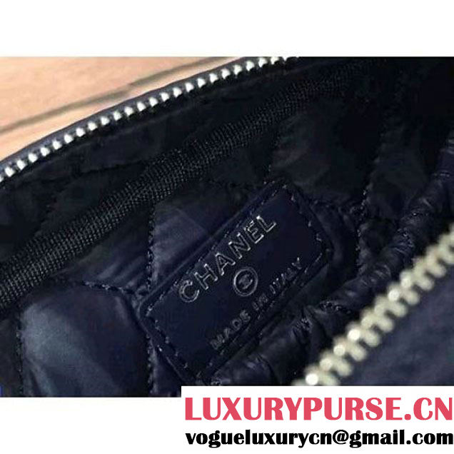 Chanel Lambskin Cosmetic Pouch Medium Bag A80910 Navy Blue 2016 (2B038-6082323 )